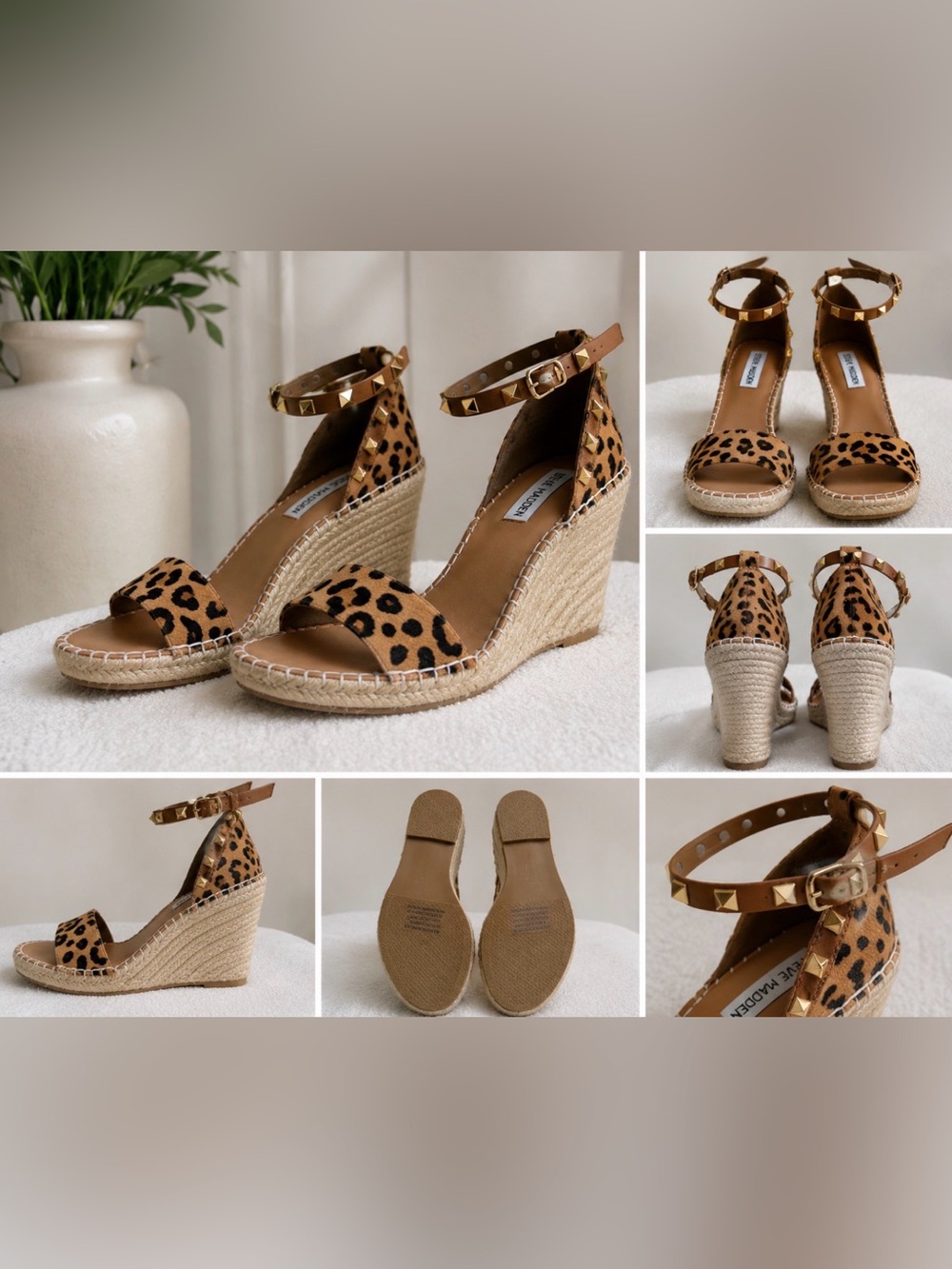 Born Leopard Print Espadrille Wedge Sandals in Tan and Black